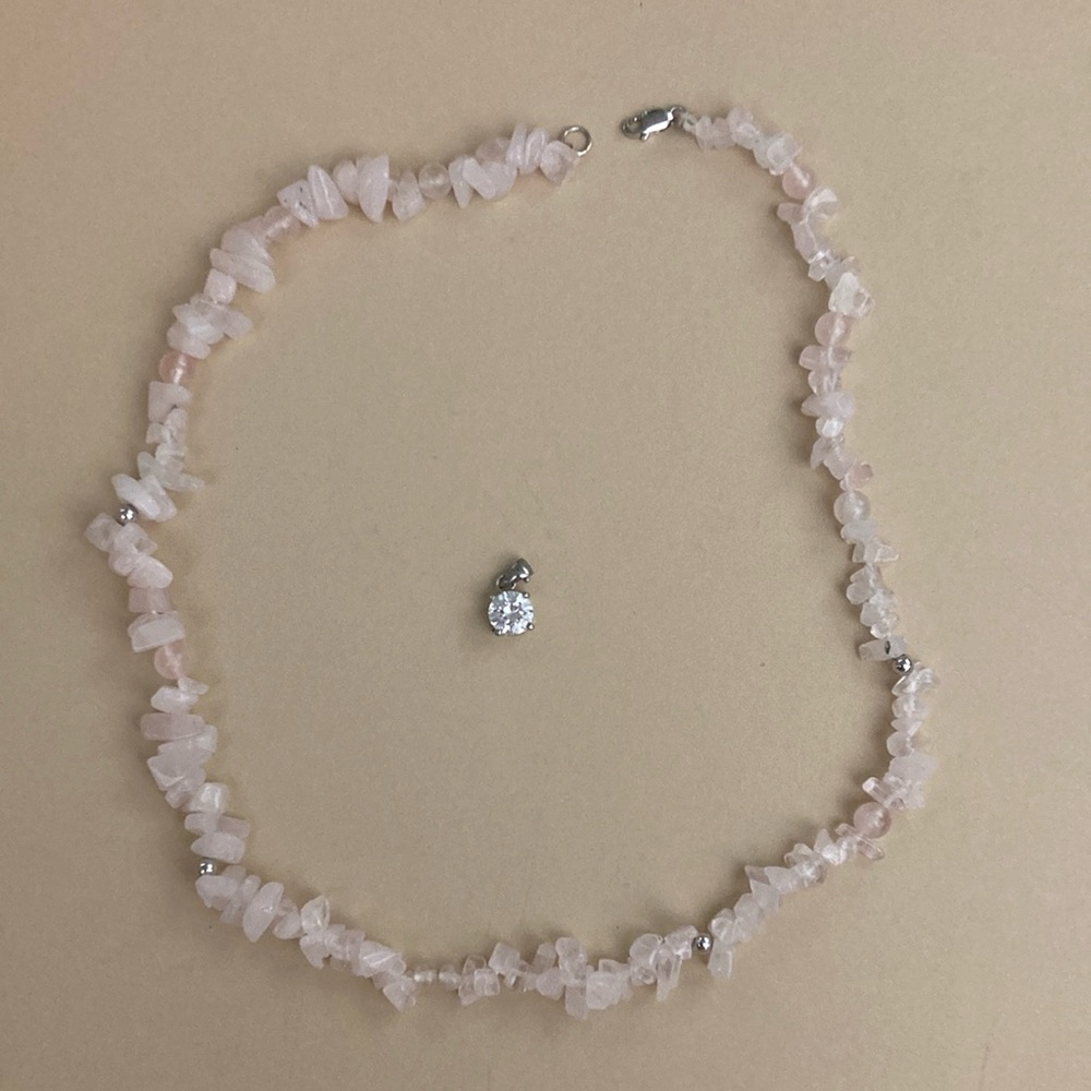 Pink rose quartz necklace with free pendant